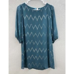 Buttons Womens Mini Dress Long Blouse Tunic Size Small Teal and Gold Chevron